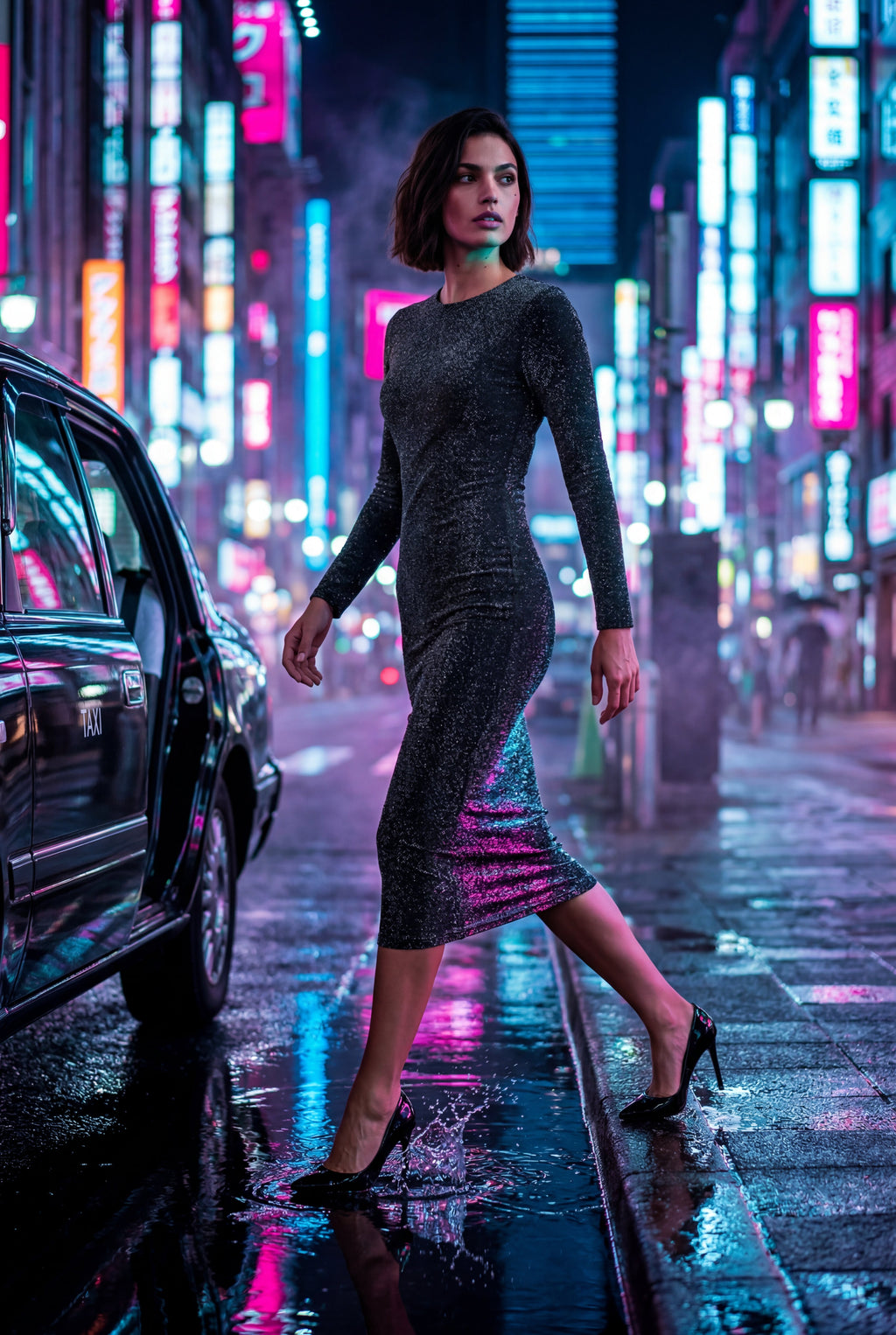 Zoyri | Gunmetal Shimmer Midi Dress