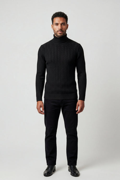Men's Slim Fit Cable Knit Turtleneck Sweater