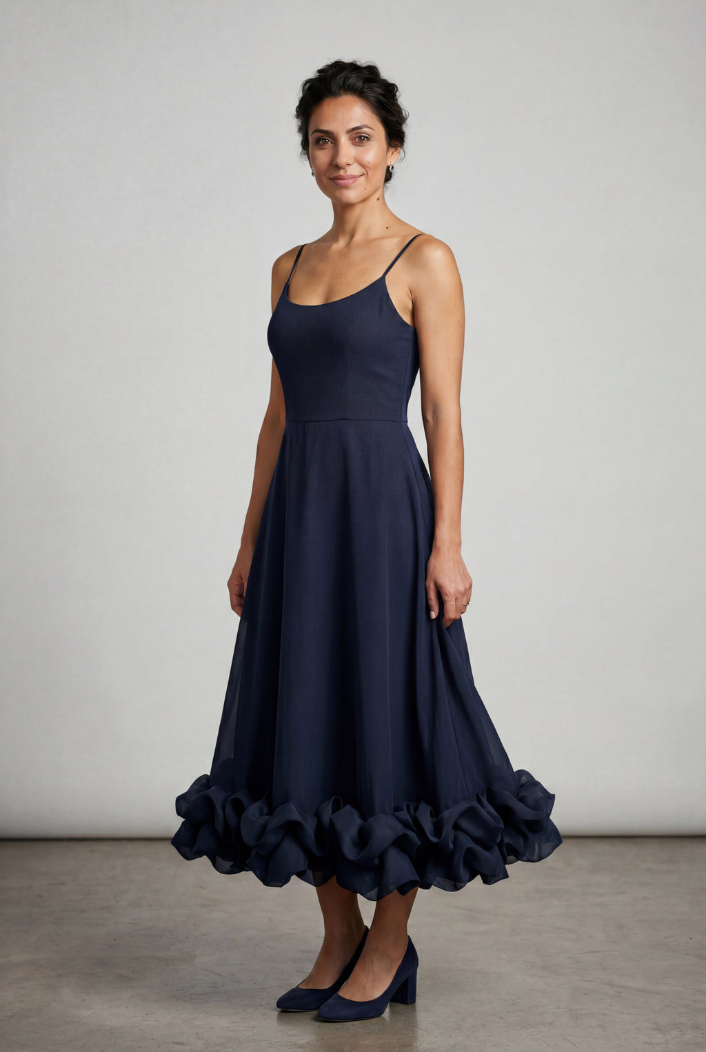 Zoyri | Navy Ruffle Hem Midi Dress