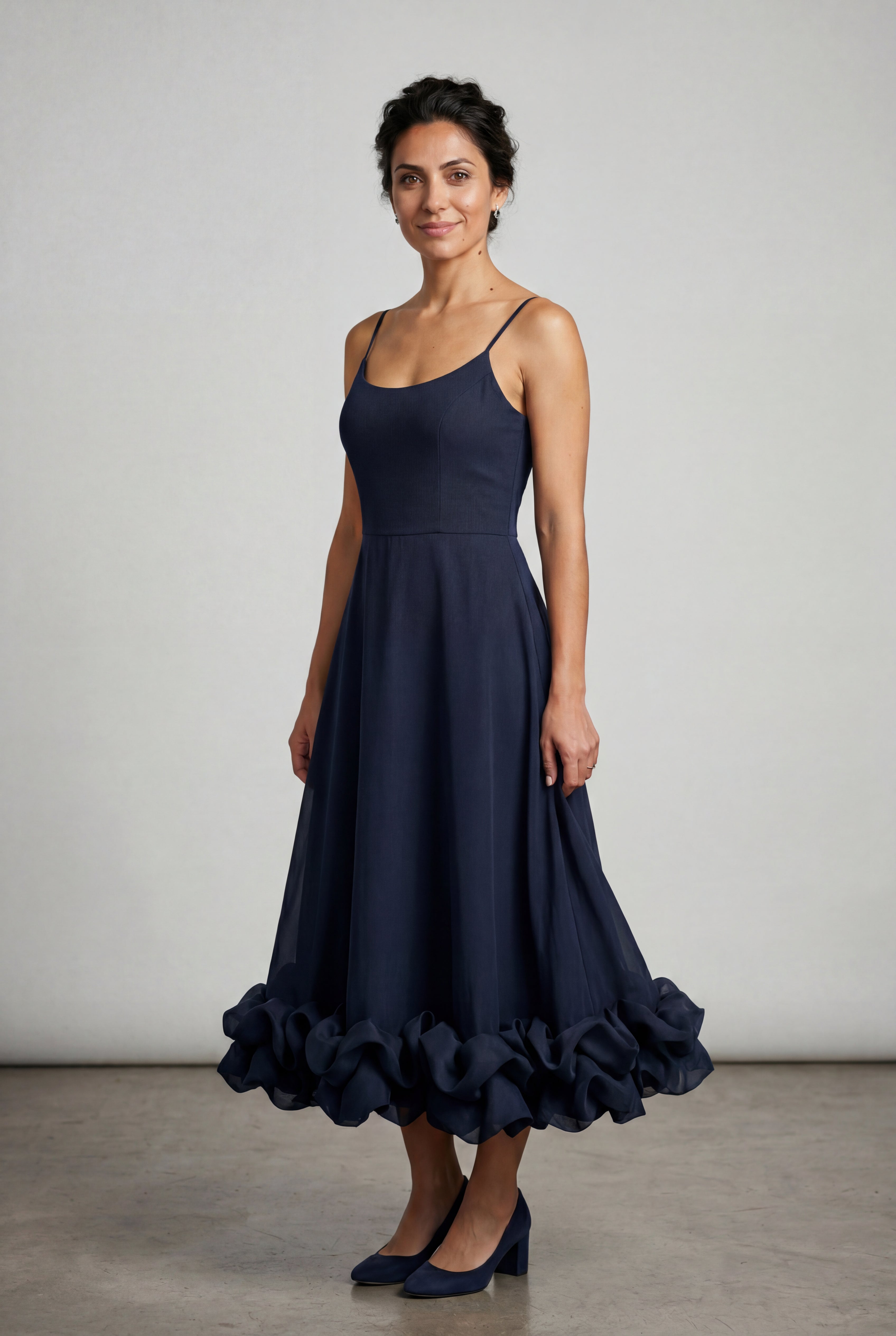 Zoyri | Navy Ruffle Hem Midi Dress