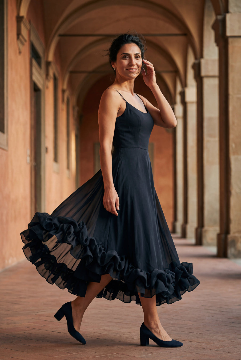Zoyri | Navy Ruffle Hem Midi Dress