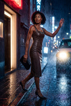 Zoyri | Square Neck Faux Leather Midi Dress