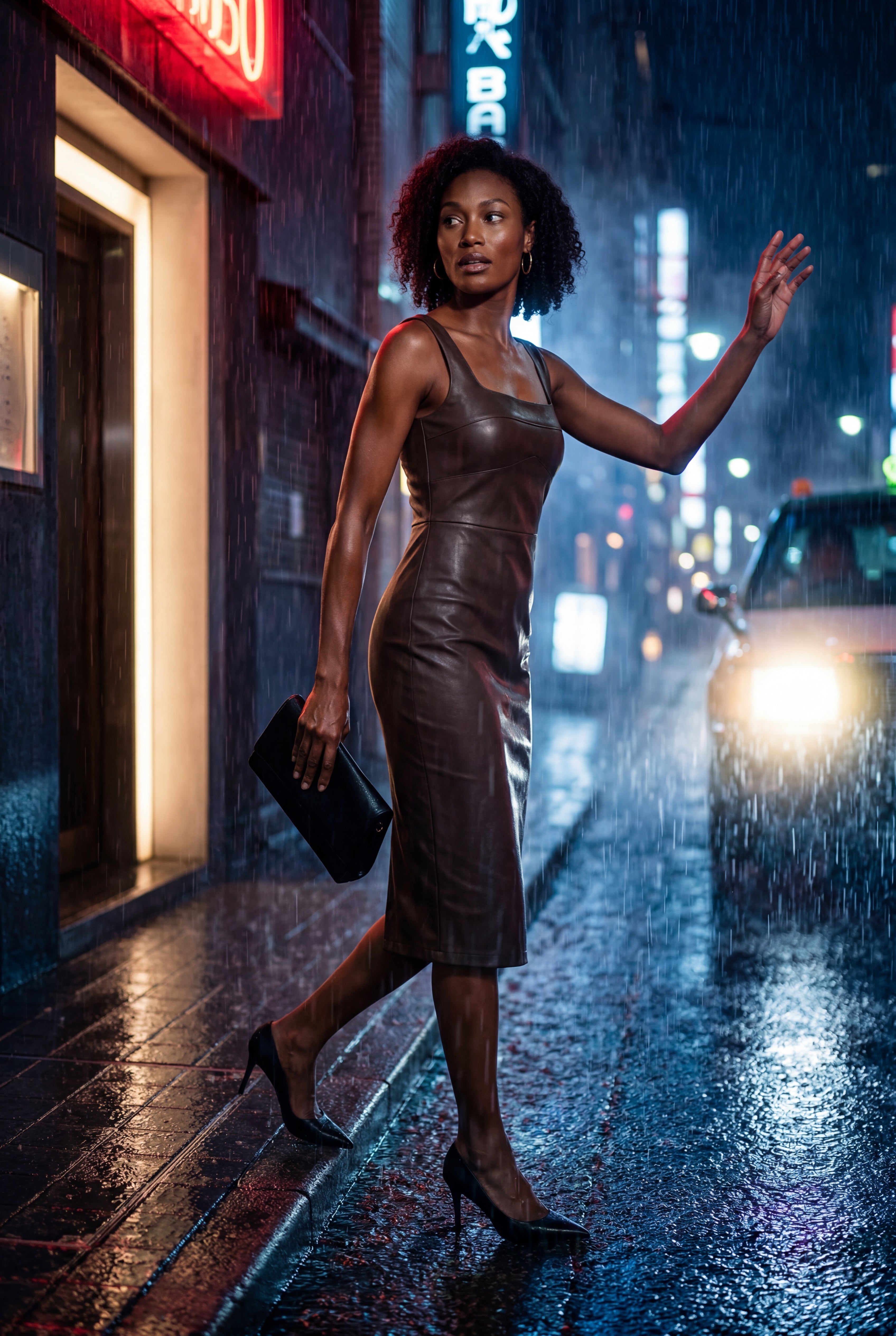 Zoyri | Square Neck Faux Leather Midi Dress