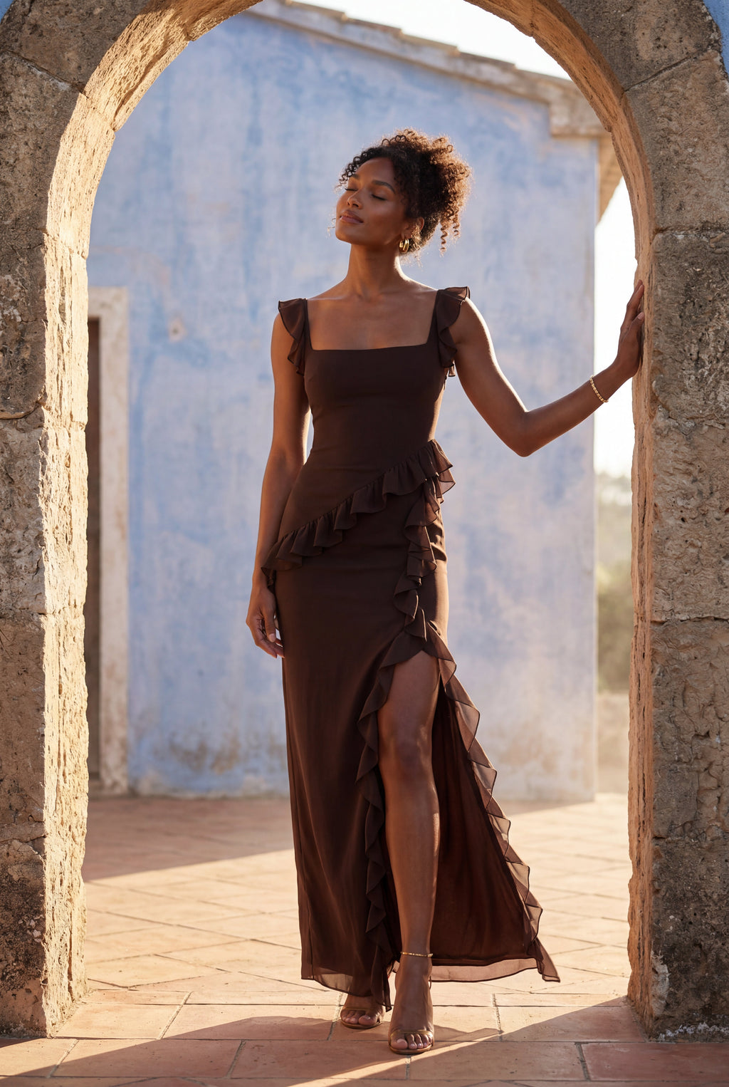 Zoyri | Ruffle Slit Maxi Dress