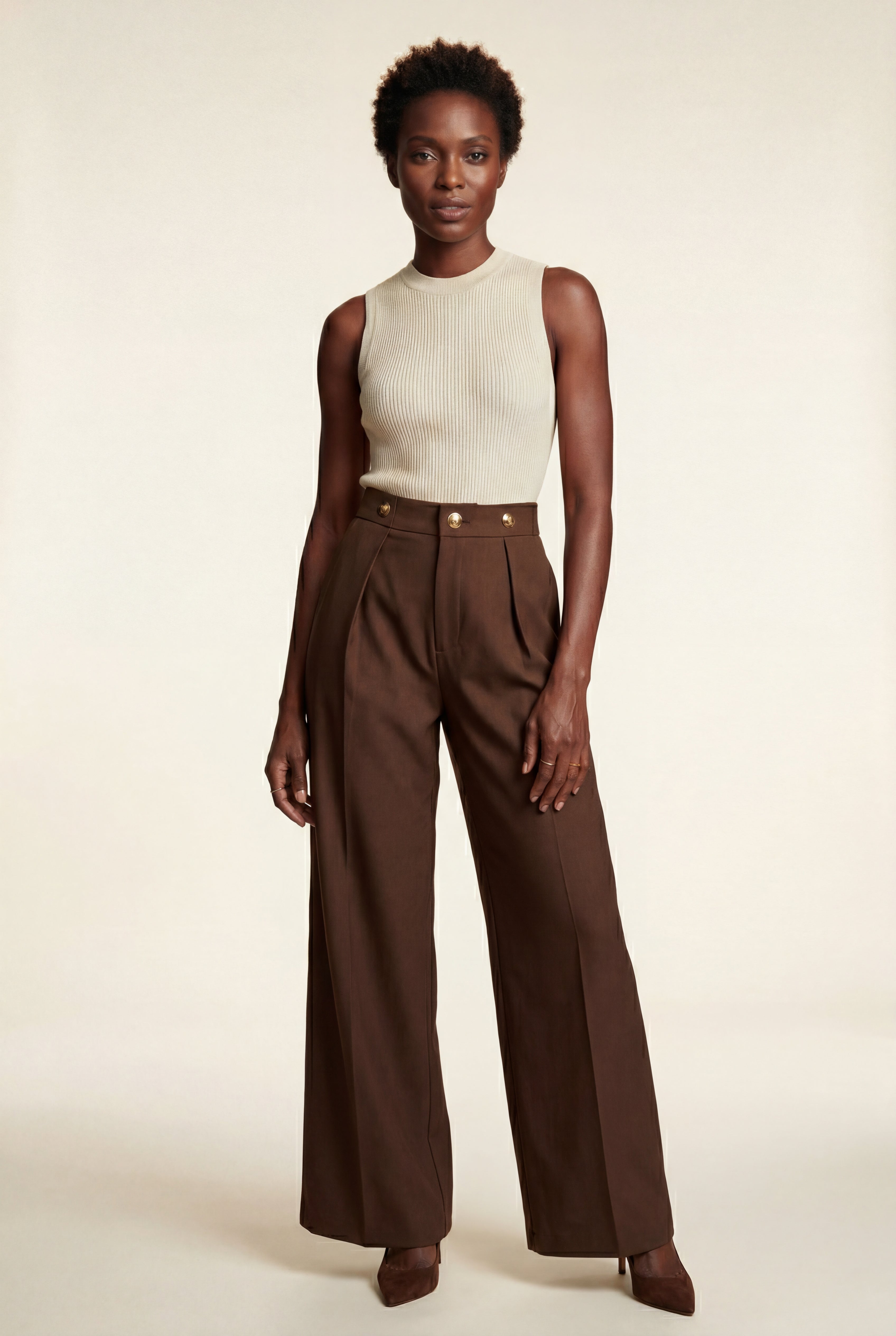 Zoyri | Gold Button Wide-Leg Trousers
