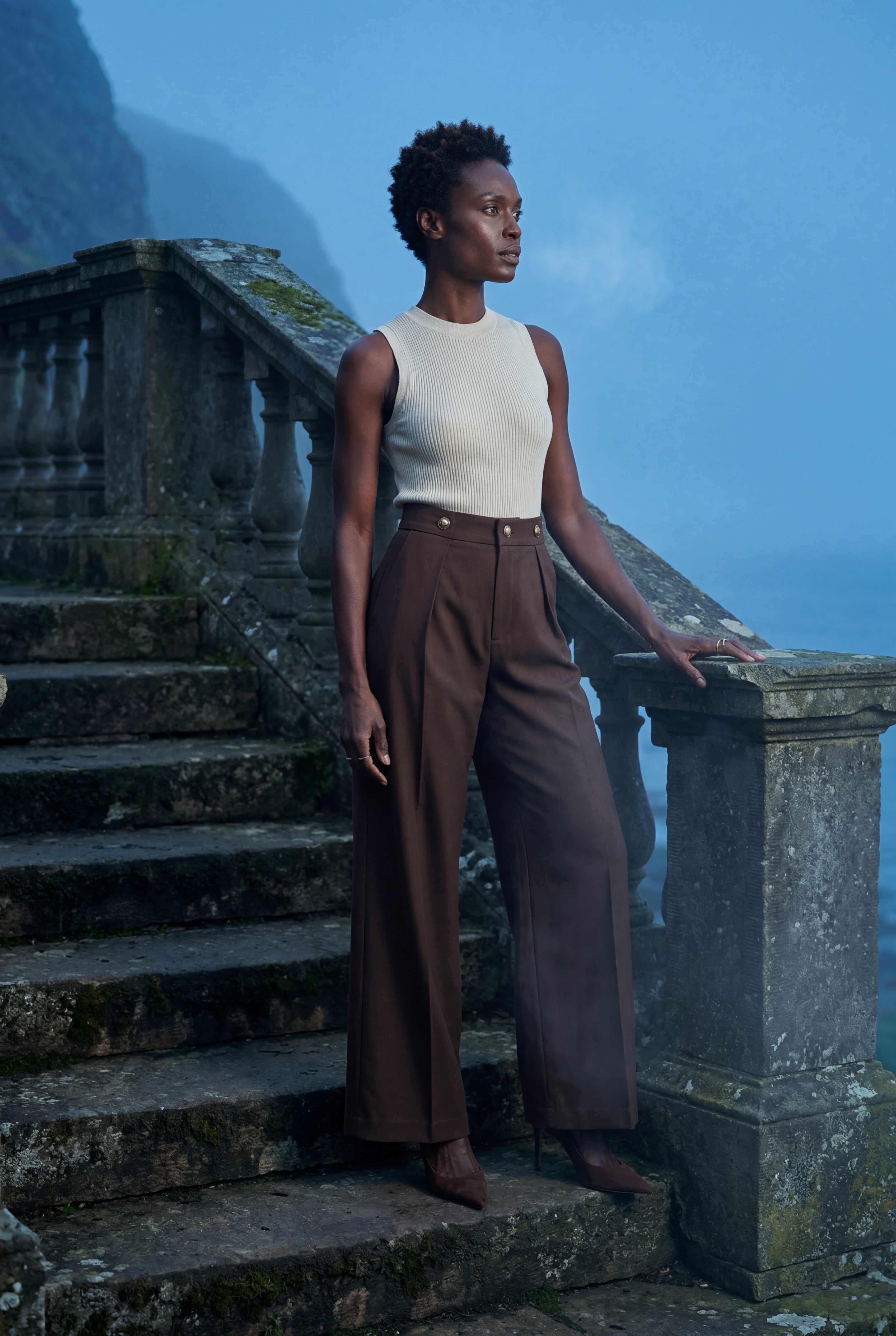 Zoyri | Gold Button Wide-Leg Trousers