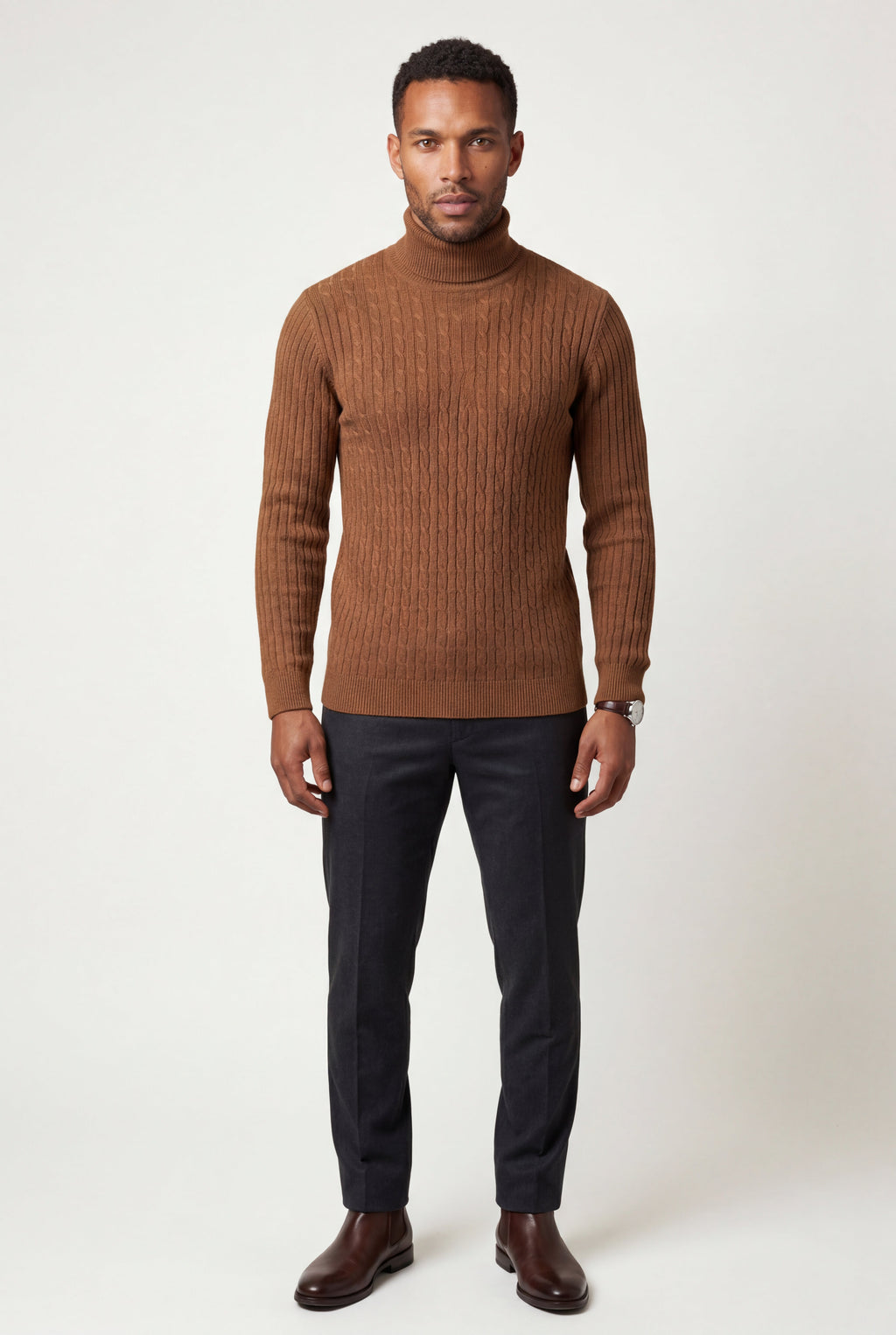 Men's Slim Fit Cable Knit Turtleneck Sweater