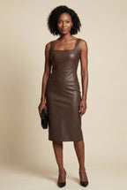 Zoyri | Square Neck Faux Leather Midi Dress