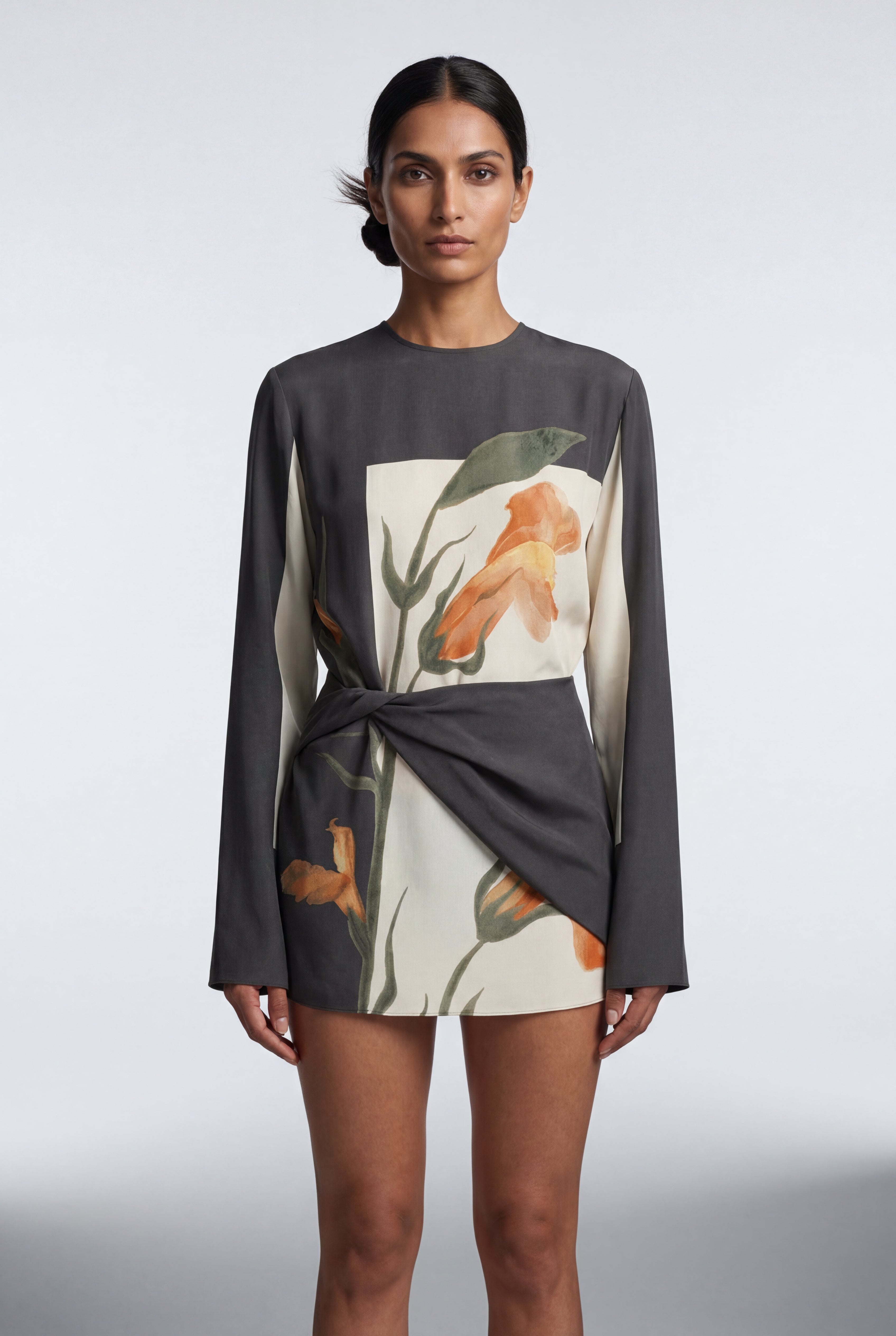 Zoyri | Botanical Print Mini Dress – Charcoal