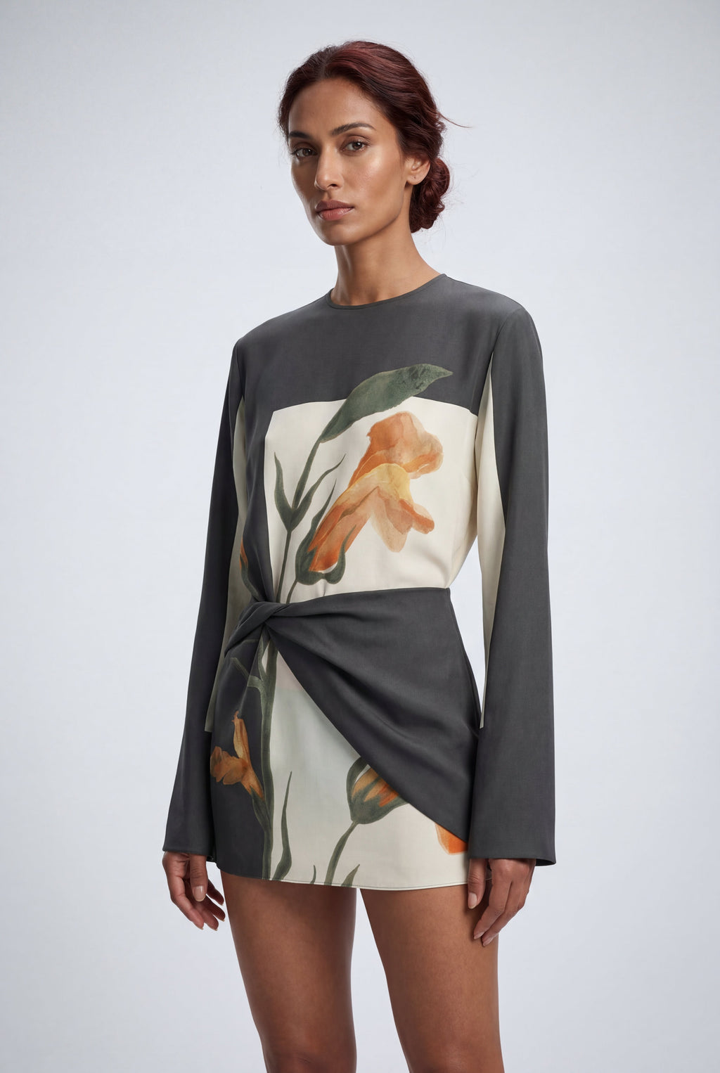 Zoyri | Botanical Print Mini Dress – Charcoal