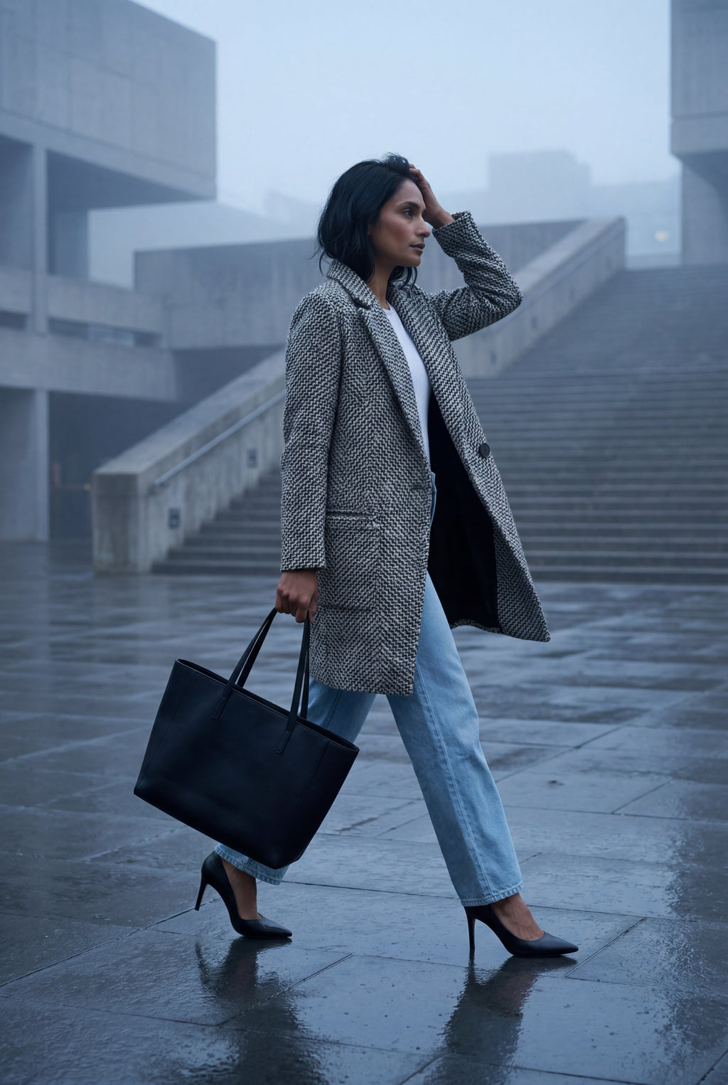 Zoyri | Herringbone Long Coat