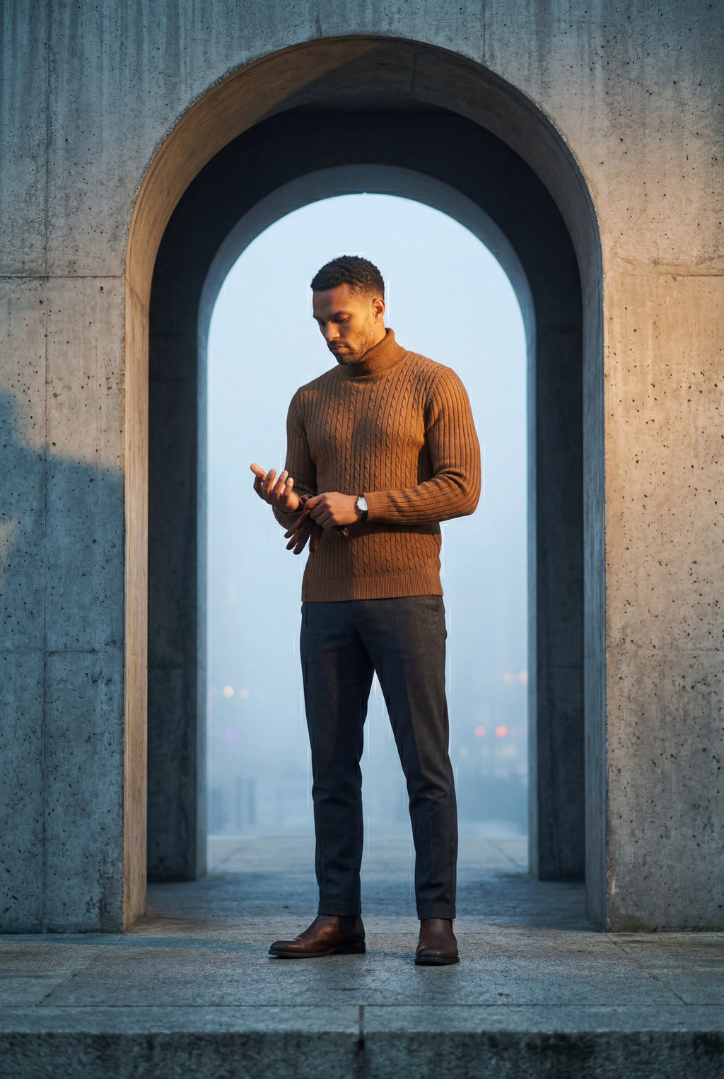 Men's Slim Fit Cable Knit Turtleneck Sweater