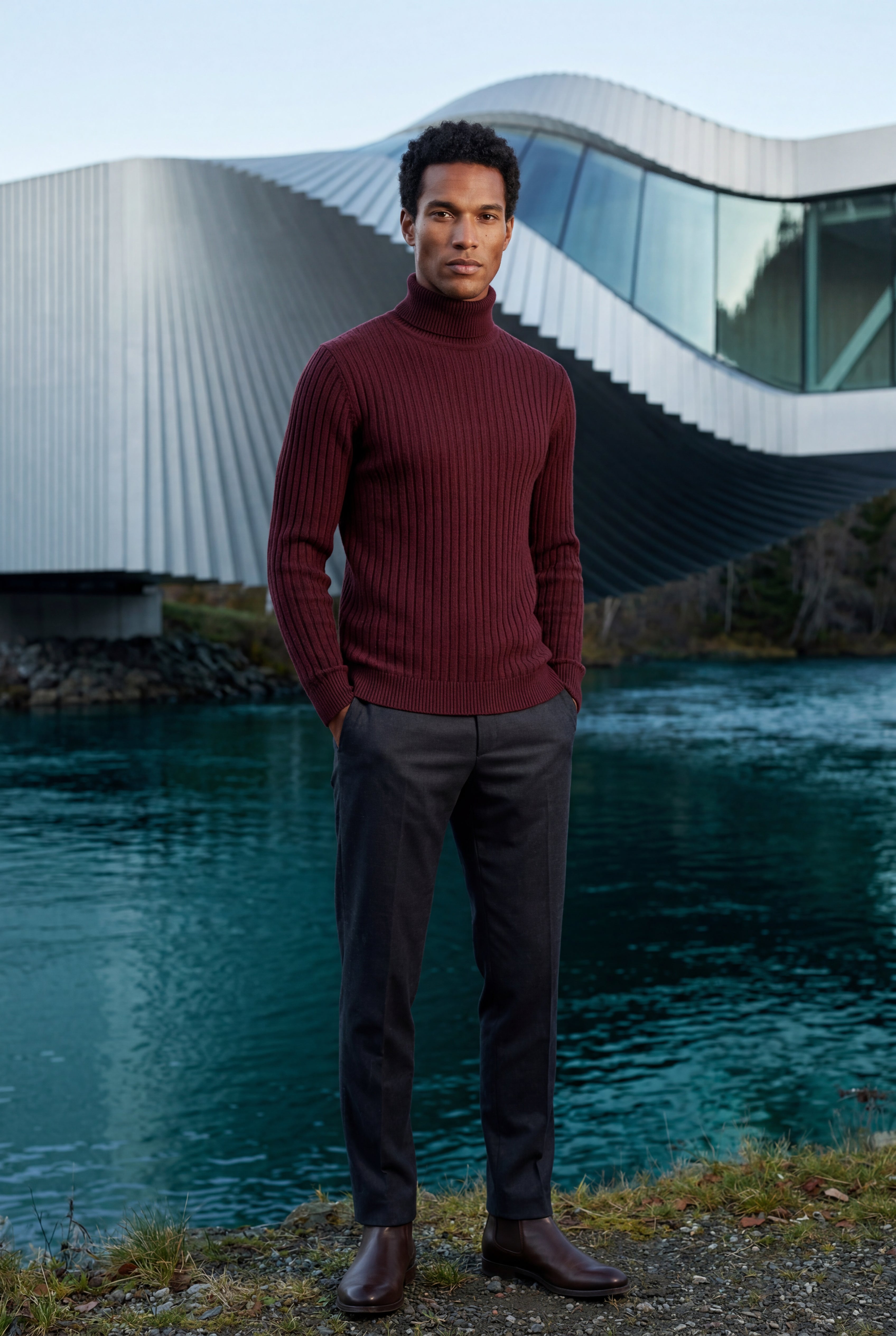 Men's Slim Fit Cable Knit Turtleneck Sweater