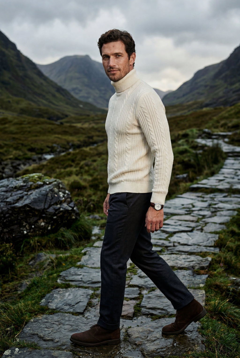 Men's Slim Fit Cable Knit Turtleneck Sweater