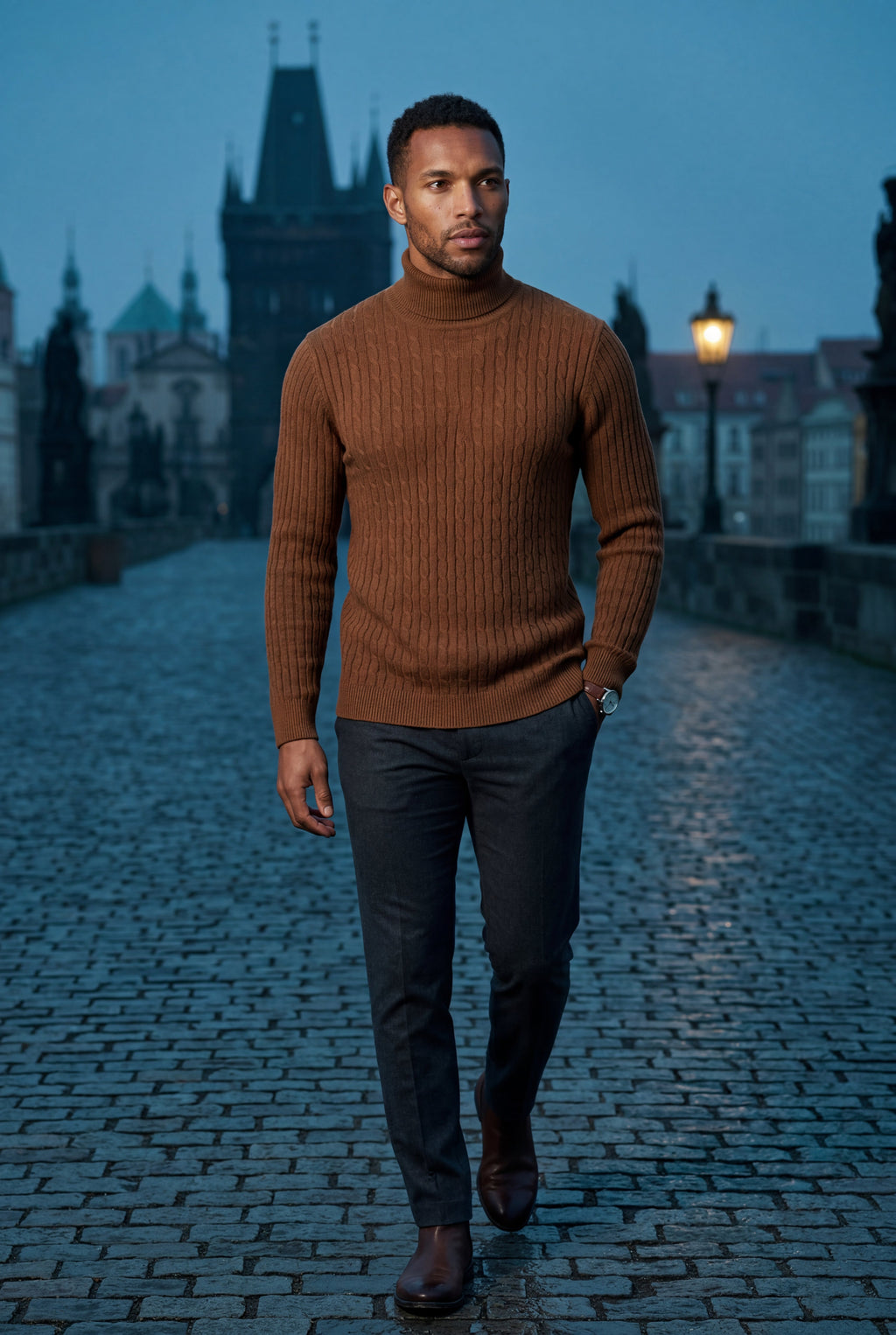Men's Slim Fit Cable Knit Turtleneck Sweater