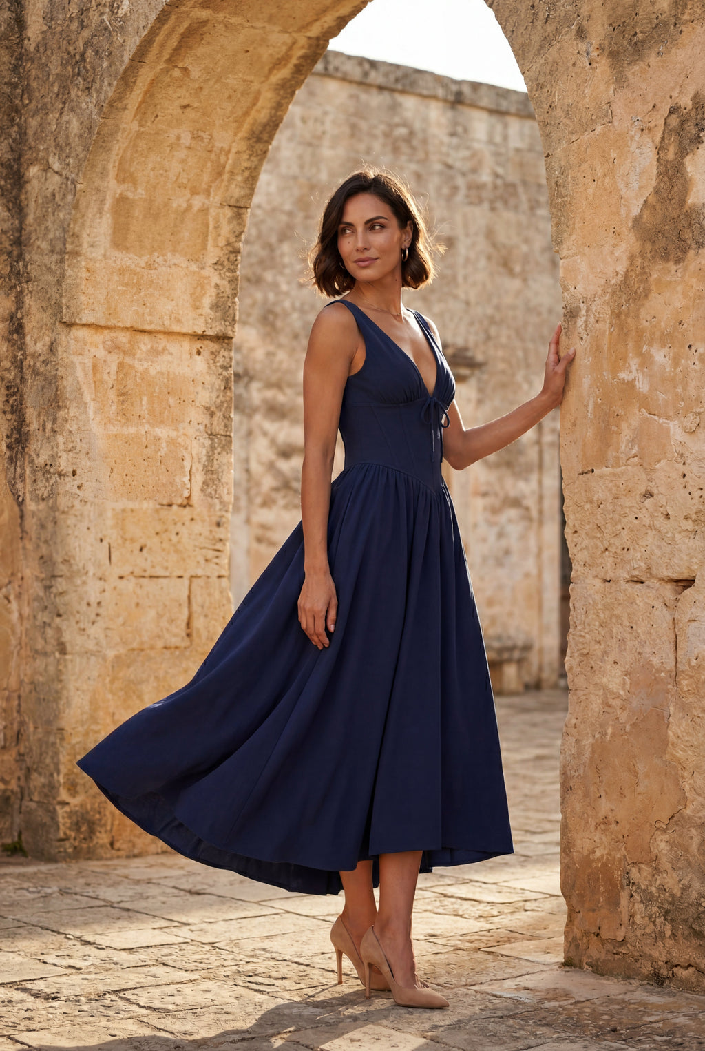 Zoyri | Sleeveless Corset Tie Midi Dress