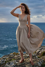 Zoyri | Sleeveless Corset Tie Midi Dress