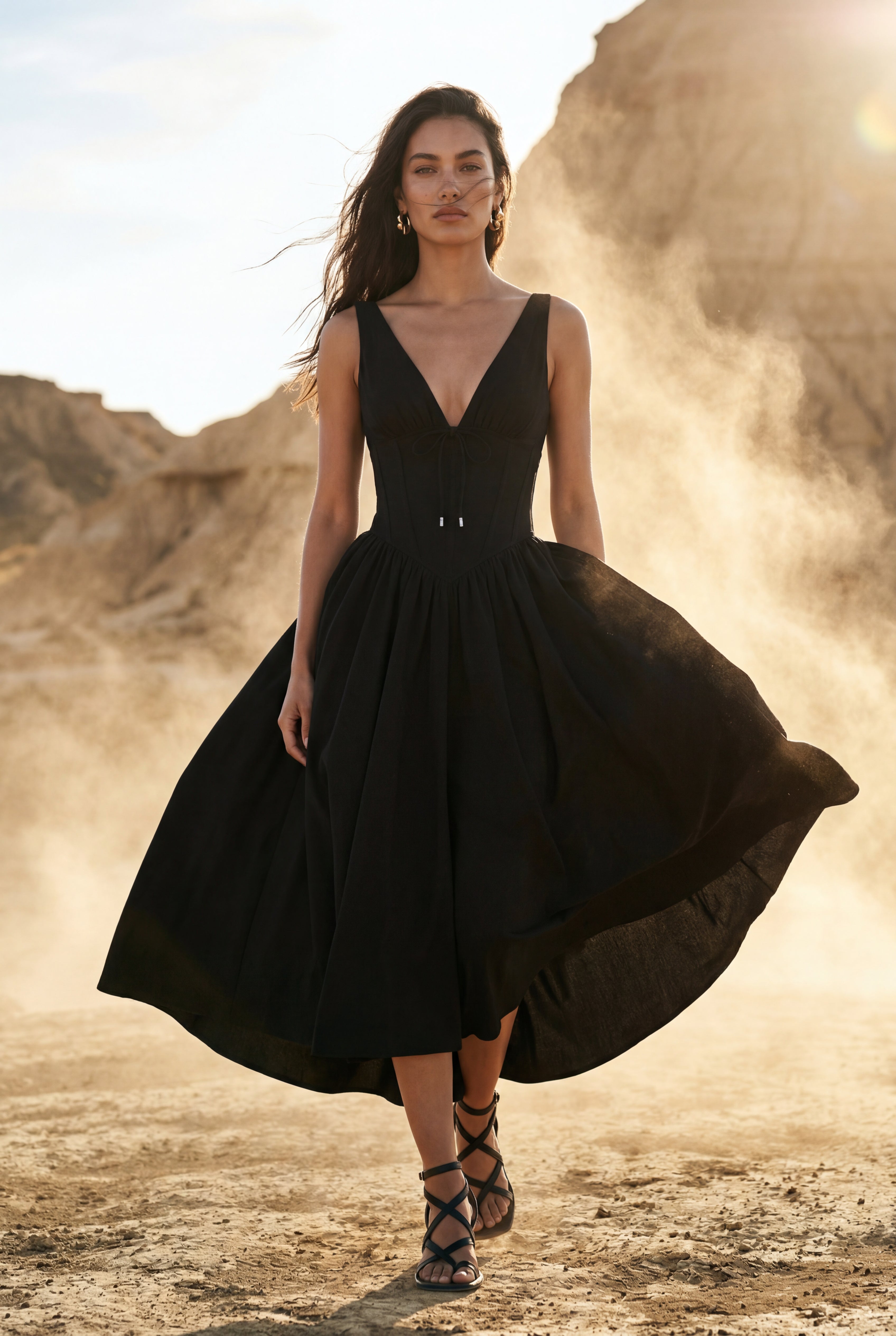 Zoyri | Sleeveless Corset Tie Midi Dress