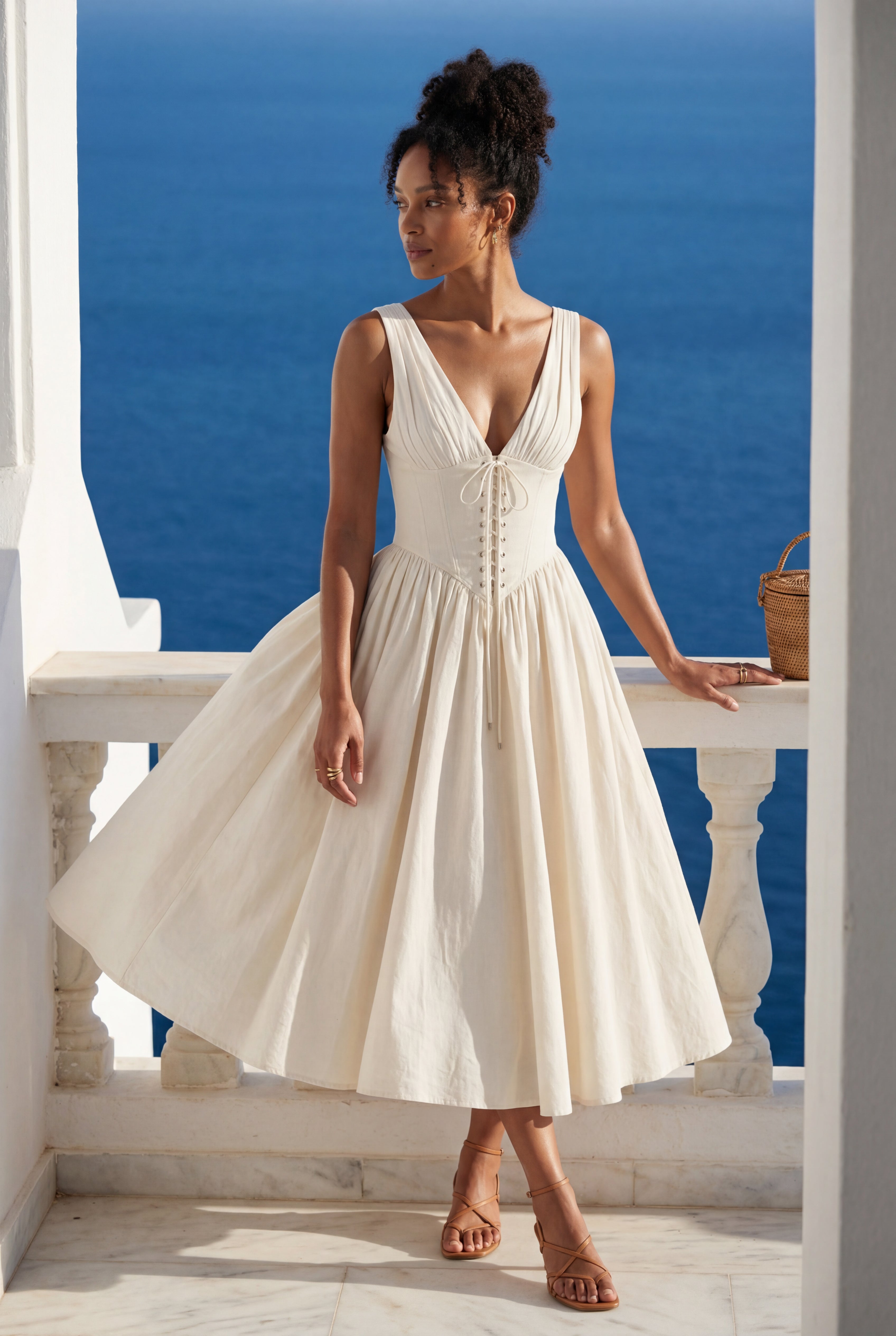 Zoyri | Sleeveless Corset Tie Midi Dress
