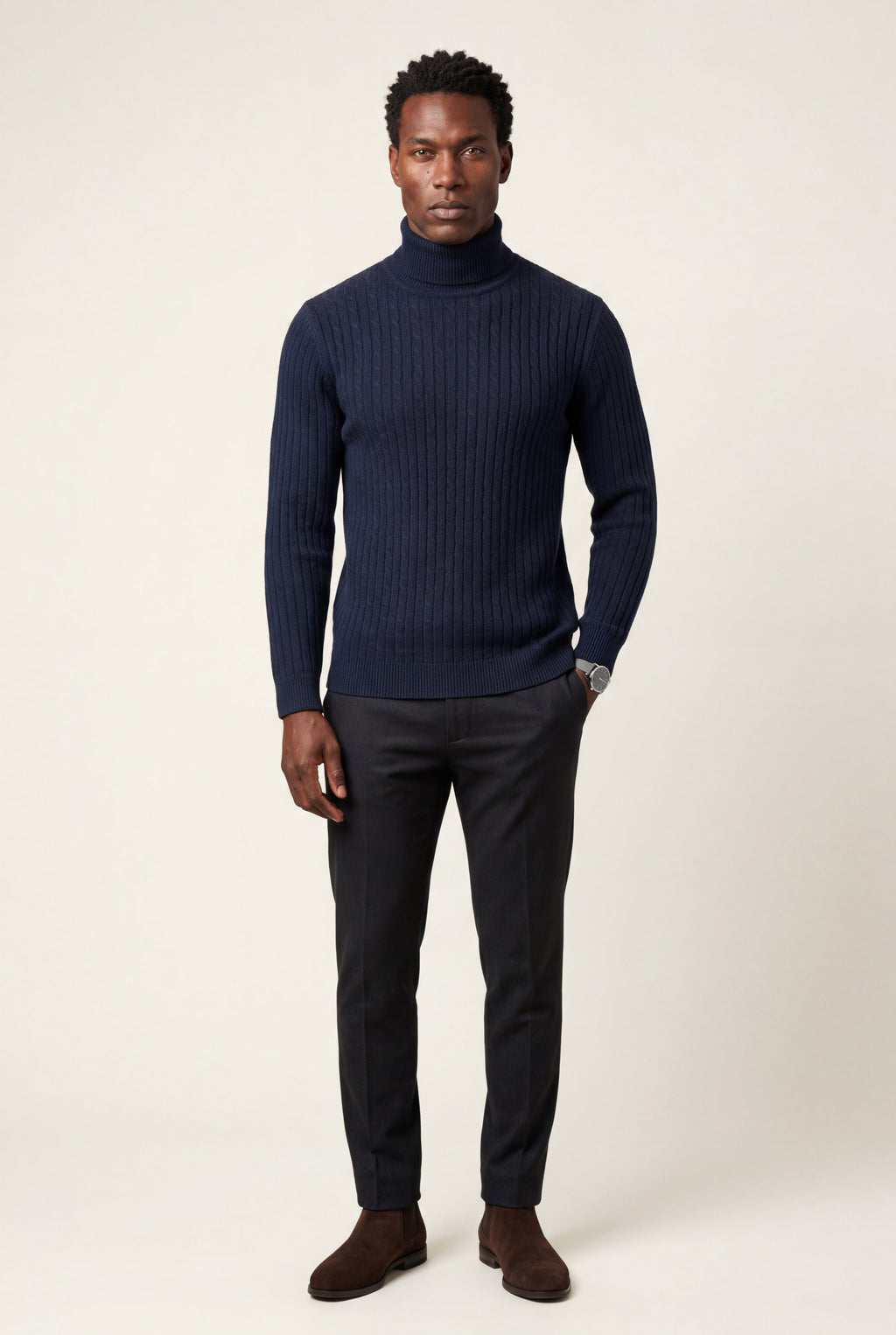 Men's Slim Fit Cable Knit Turtleneck Sweater