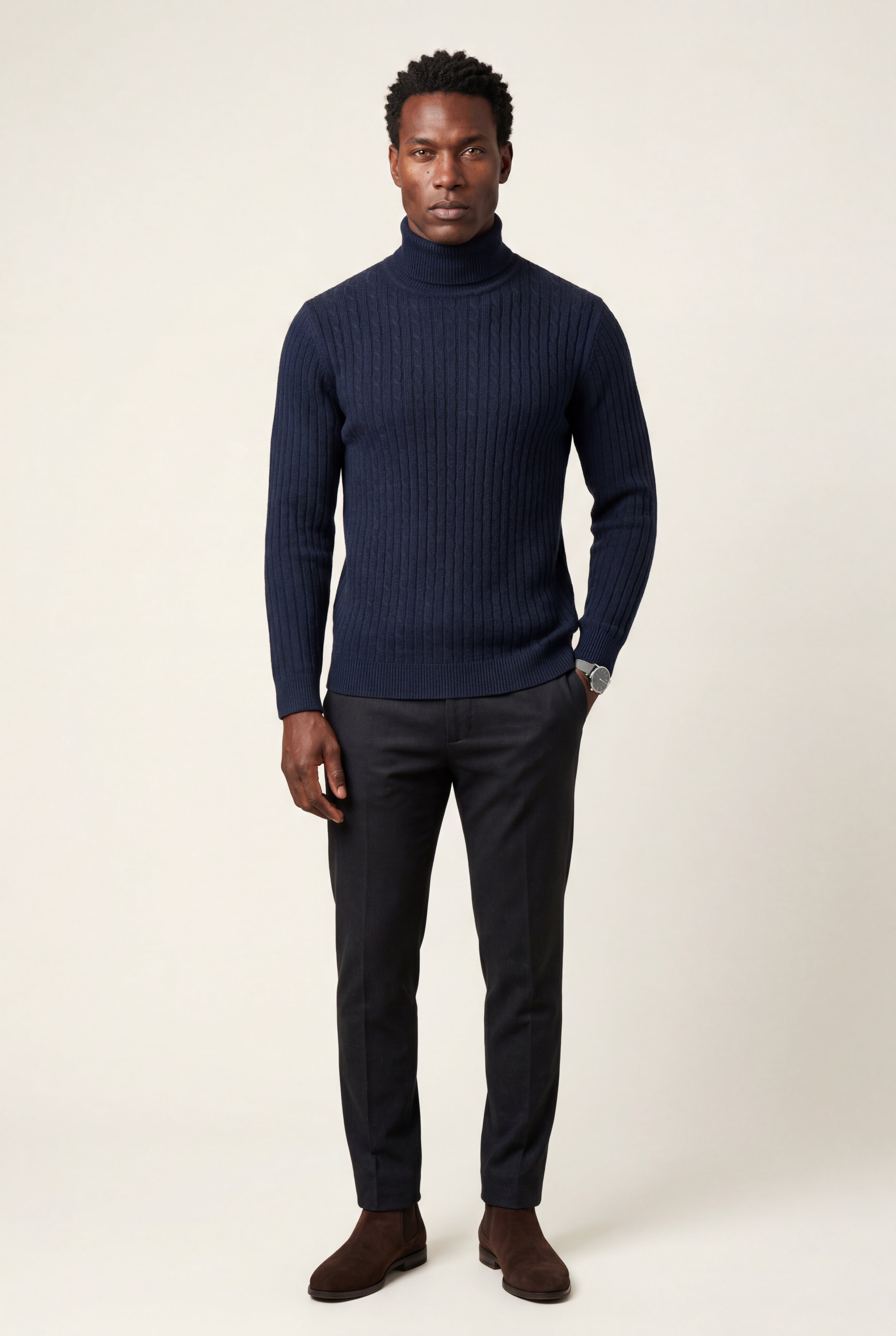 Men's Slim Fit Cable Knit Turtleneck Sweater