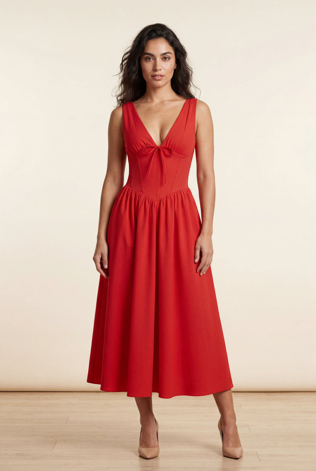 Zoyri | Sleeveless Corset Tie Midi Dress