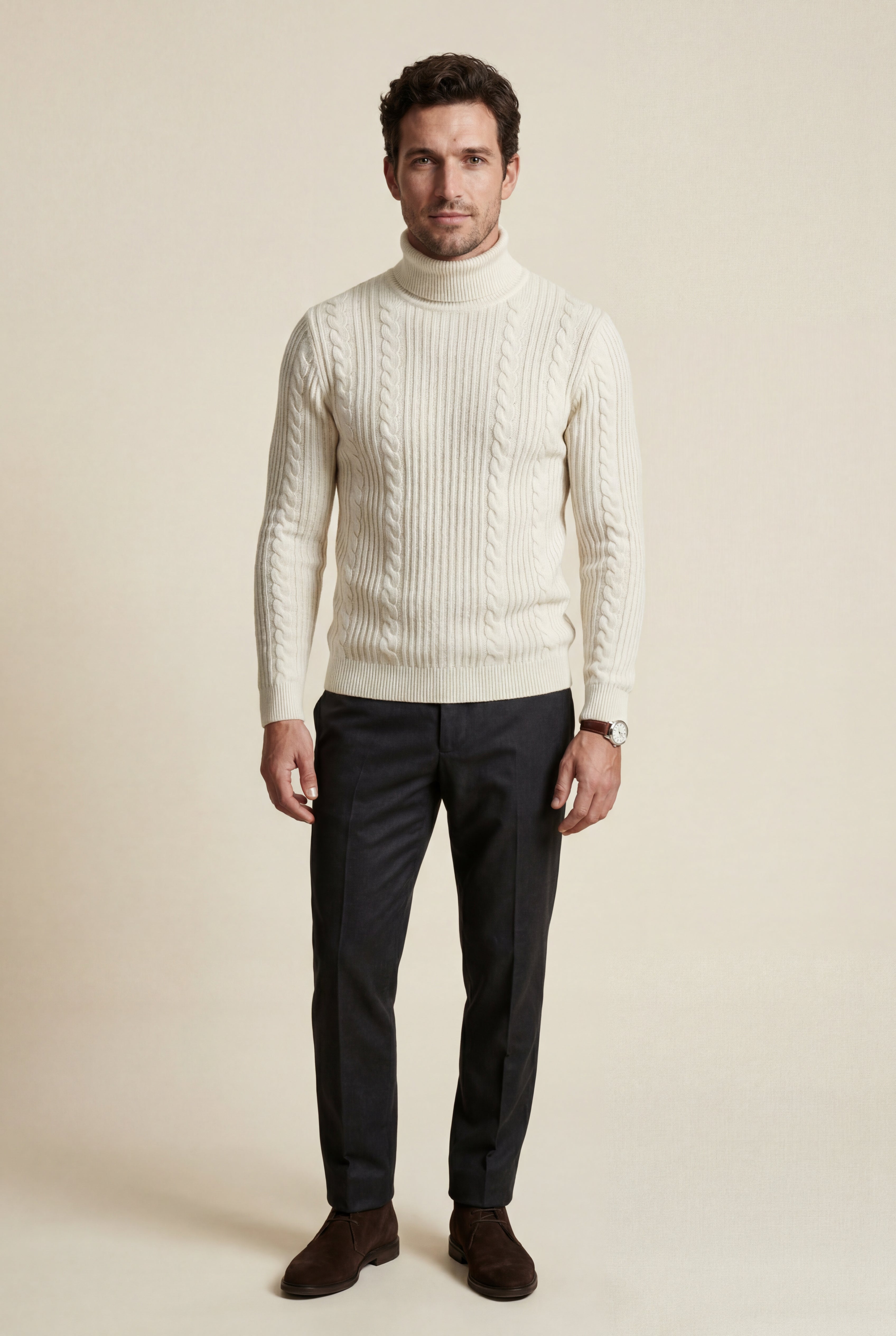 Men's Slim Fit Cable Knit Turtleneck Sweater